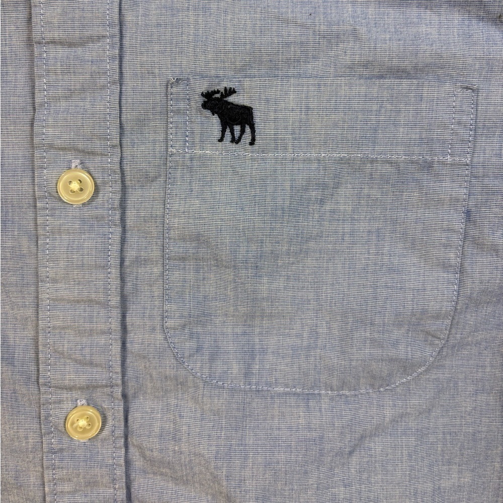 Abercrombie Kids Blue Long Sleeve Muscle Button Front Moose Logo Oxford Shirt - Picture 4 of 7